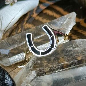 Sterling Silver & Black Onyx Southwest Cowboy Horseshoe Statement Ring Size 12
